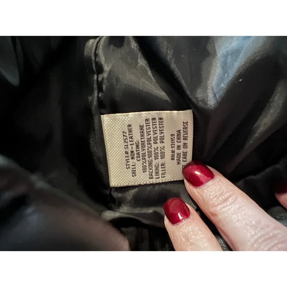 Sebby Collection Faux Leather Puffer Jacket Black Quilted Mock‎ Neck XL